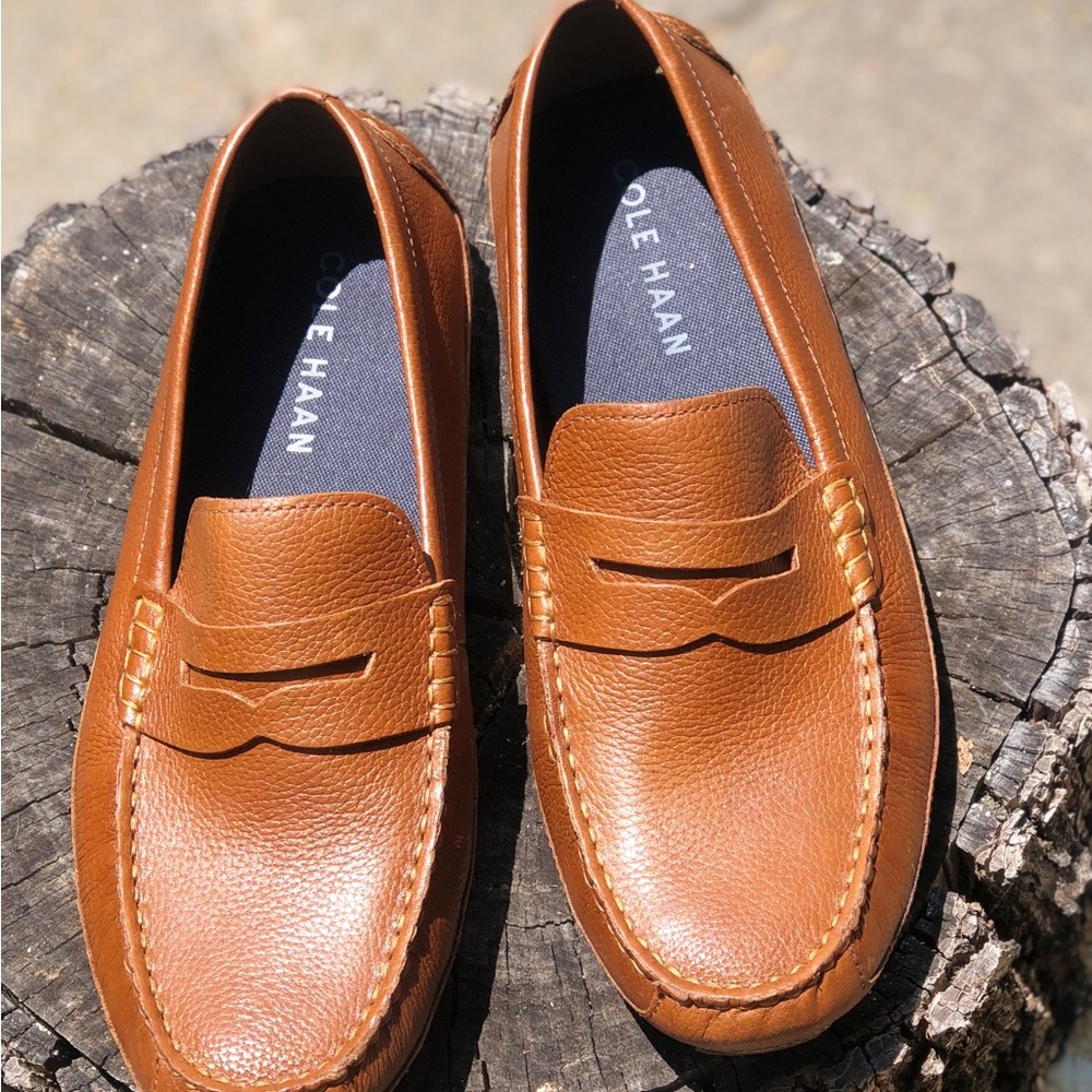 Cole Haan Men's Pebble Leather Driving Slip-On SZ 7.5 In Saddle Brown